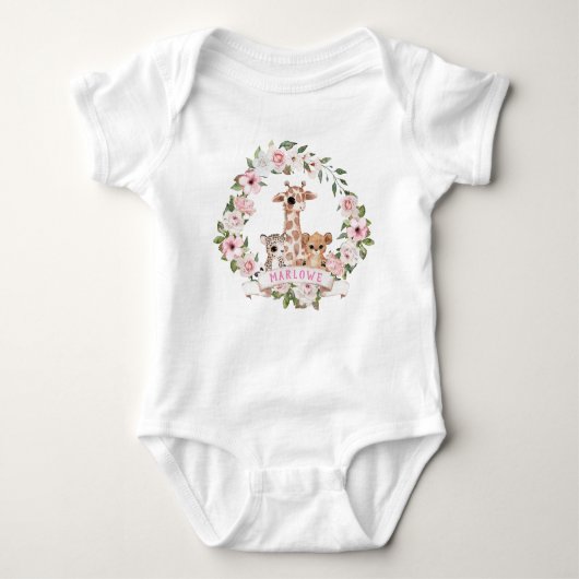 Body Cute Safari Bébé Animaux Rose Rose Floral (Devant)