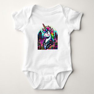Body Cyberpunk Unicorn Neon Pixel Art Cityscape Design