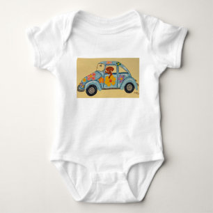 Body Dachshund dans une voiture hippie