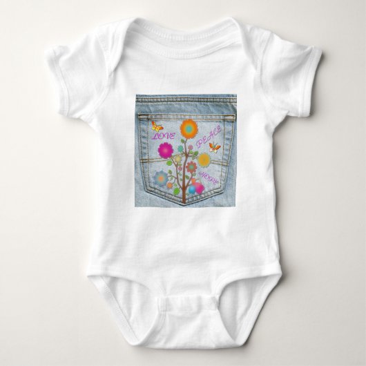 Body Denim Back Fleurs de poche Paix Aimer Espoir (Devant)