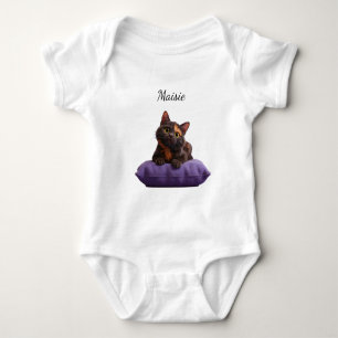 Body Dessin Tortoiseshell Kitten sur coussin pourpre