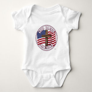 Body Dieu Bénisse l'Amérique et Croix Avec Drapeau USA 