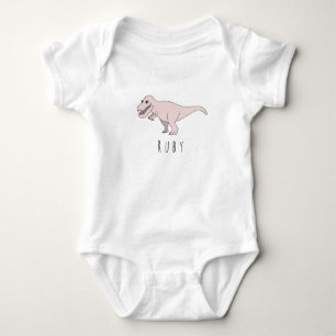 Body Dinosaure T-Rex rose pour bébé fille avec nom