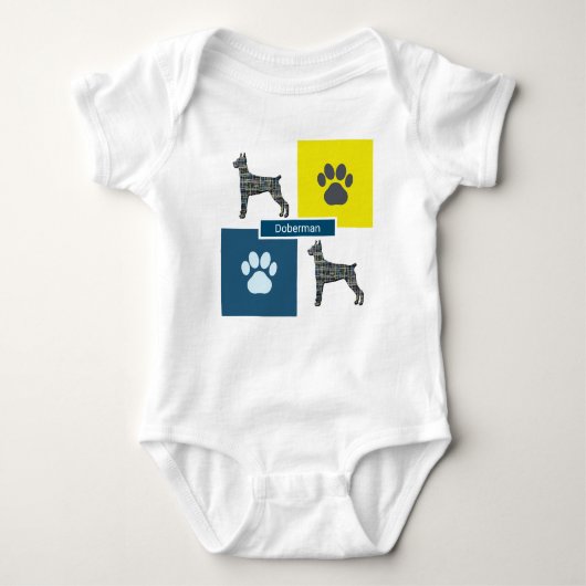 Body Doberman Pinscher Dog & Paw Yellow & Blue Grid (Devant)