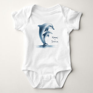 Body Dolphin Mère Bébé Bleu Aquarelle personnalisée