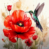 Body Elegance of Nature: Poppy and Hummingbird Harmony