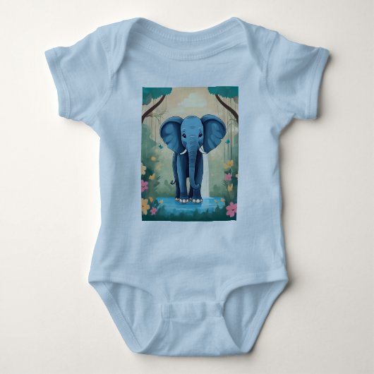 Body Eléphant Bébé Bleu Whimsical, (Devant)