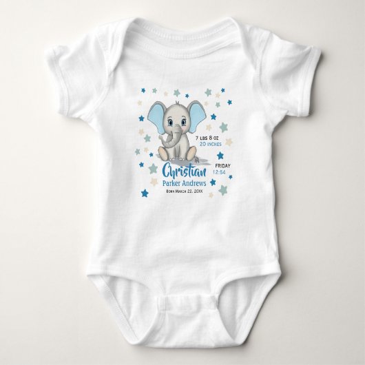Body Eléphant Bébé mignon avec oreilles bleues Boy Stat (Devant)