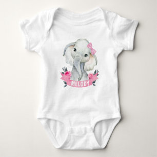 Body Eléphant rose fille avec nom personnalisé Roses