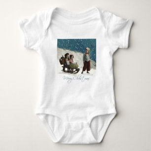 Body Enfants vintage faisant de la luge Noël Hiver