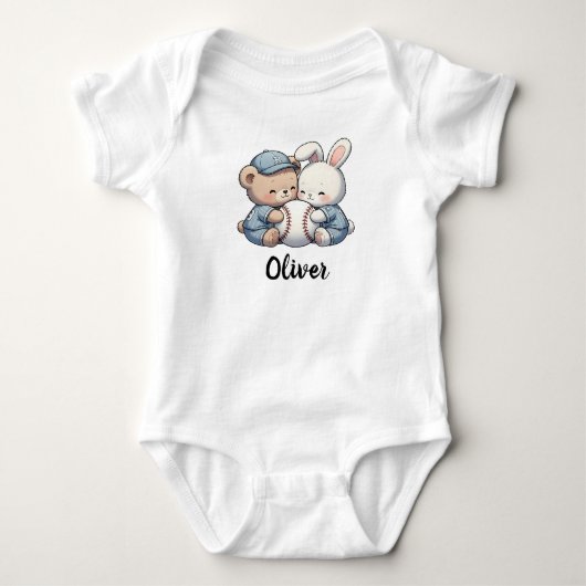 Body Équipe de baseball Ourson et Lapin Mignons (Devant)