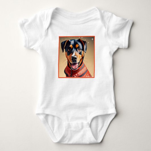 Body Festive Cheer: Cozy Rottweiler Mix in Red Sweater (Devant)
