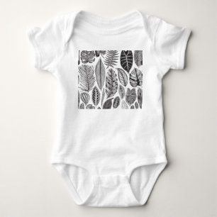 Body Feuilles exotiques, vintage floral noir et blanc.
