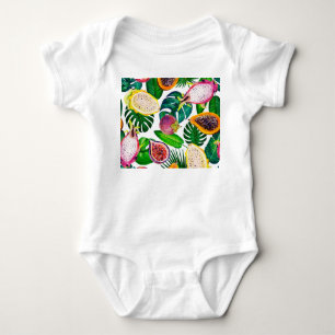 Body Feuilles tropicaux, fruits, gouache sans couture m