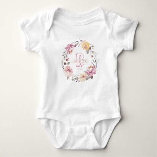 Body Fille fille en couronne fleurie monogramme personn (Devant)