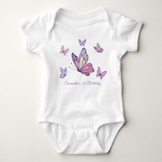 Body Fille papillon violet anniversaire (Devant)