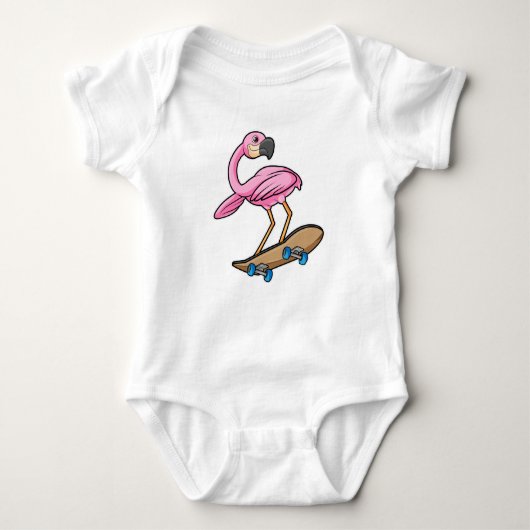 Body Flamant rose comme Patineur avec Skateboard (Devant)