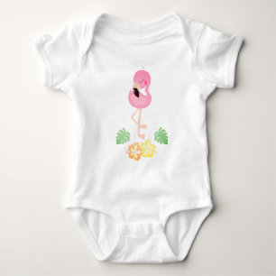 Body Flamant rose de fleurs tropicales rose d'aquarelle