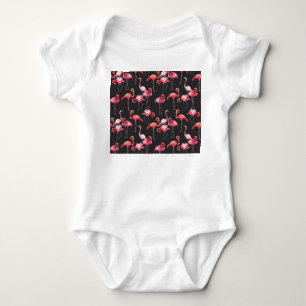 Body Flamant rose rose : Motif d'aquarelle tropicale.