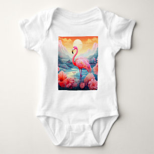 Body Flamant rose tropical aux fleurs