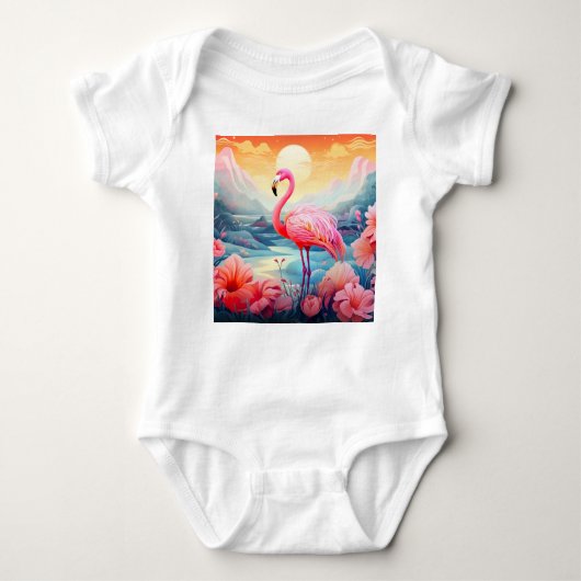 Body Flamant rose tropical avec fleurs-76280 (Devant)