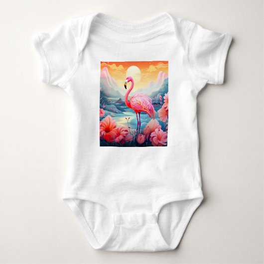 Body Flamant Tropical avec Fleurs (Devant)