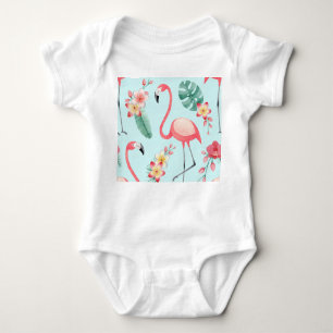 Body Flamants roses Fleurs tropicales Motif aquarelle