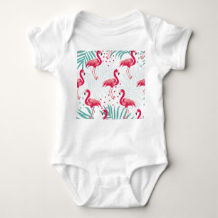 Body Flamingo tropical et feuille, motif d'été.