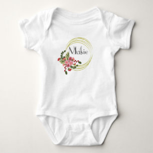 Body Fleur Rose Wreath Nom personnalisé Bébé Bodysuit