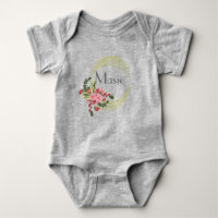 Fleur Rose Wreath Nom personnalisé Bébé Bodysuit