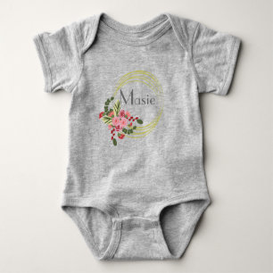 Body Fleur Rose Wreath Nom personnalisé Bébé Bodysuit