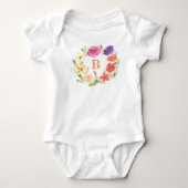 Body Fleur sauvage rose fille bébé Monogramme initial (Devant)