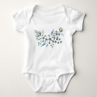 Body Fleurs de coton aquarelle et eucalyptus
