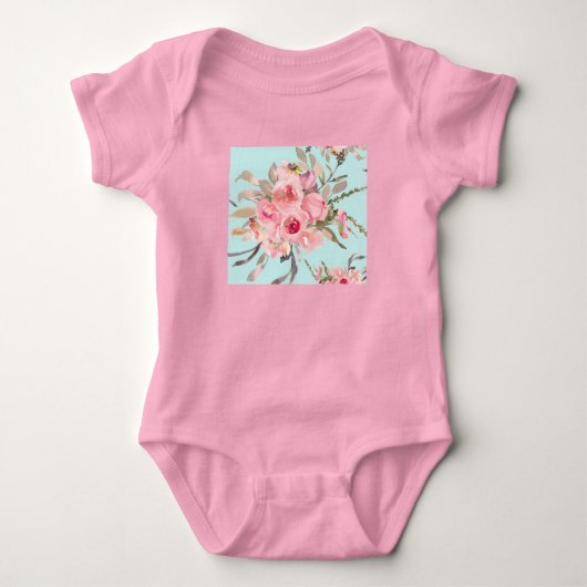 Body Fleurs rose pâle sur bleu clair (Devant)