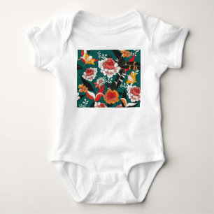 Body Floral blanc-orange : illustration vintage sans so