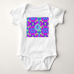 Body Fond à motif de fleurs rose bleu jaune ajouter nom