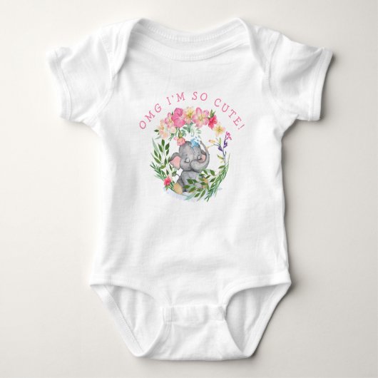 Body Fun Elephant OMG si mignon Fleurs de texte rose fi (Devant)