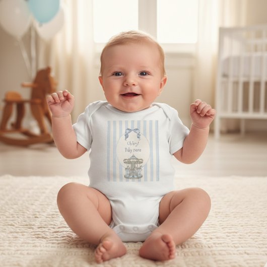 Body Garçon Baby Blue Bow Carrousel Fête de Naissance