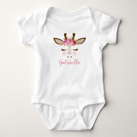 Body Girafe Fleurie Rose Doré Personnalisée Féminine (Devant)