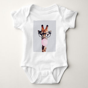 Body Girafe Portant des lunettes soufflant rose bulle g
