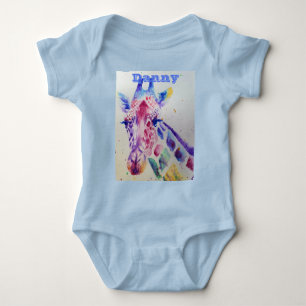 Body Giraffe Whimsical Aquarelle Bleue Bébés Bodysuit