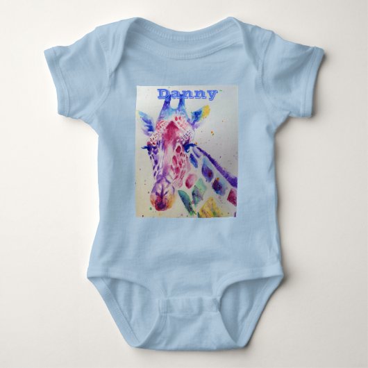 Body Giraffe Whimsical Aquarelle Bleue Bébés Bodysuit (Devant)