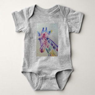 Body Giraffe Whimsical Watercolor Grey Baby Bodysuit