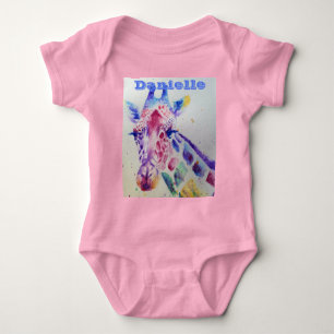 Body Giraffe Whimsical Watercolor Pink Baby Bodysuit