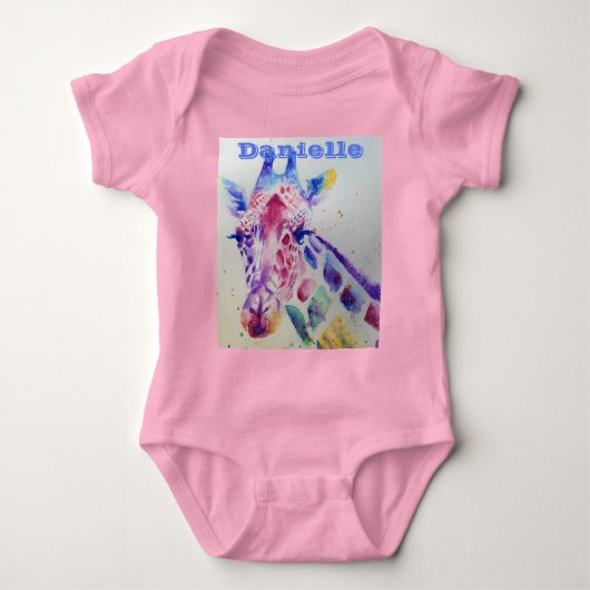 Body Giraffe Whimsical Watercolor Pink Baby Bodysuit (Devant)