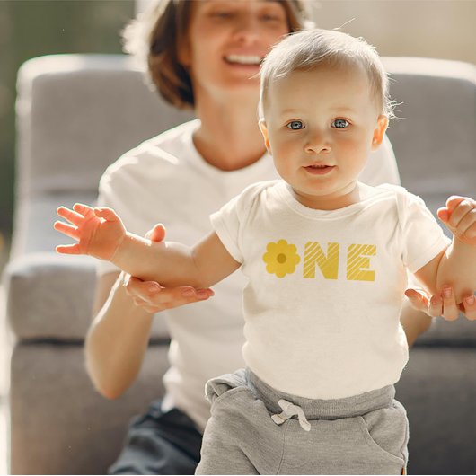 Body Groovy Retro Floral First Birthday Theme Tee