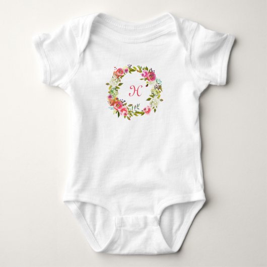 Body Guirlande florale de rose de tutu initial de bébé (Devant)