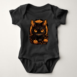 Body Halloween enchanté : Chat noir parmi les citrouill
