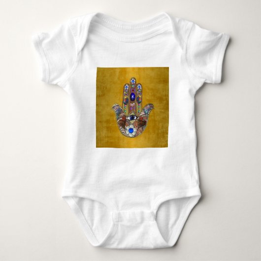 Body Hamsa Coeurs Fleurs Opal Art sur Or (Devant)