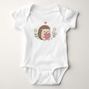 Body Hérisson Kawaii Mignon Tenant une Marguerite Fleur
